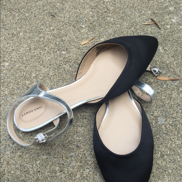 Lands' End Shoes Lands End Black Satin Silver Dress Flats 9m Poshmark